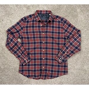 Esprit Shirt Plaid Flannel Medium Red Navy Regular Fit Long Sleeve Button Up